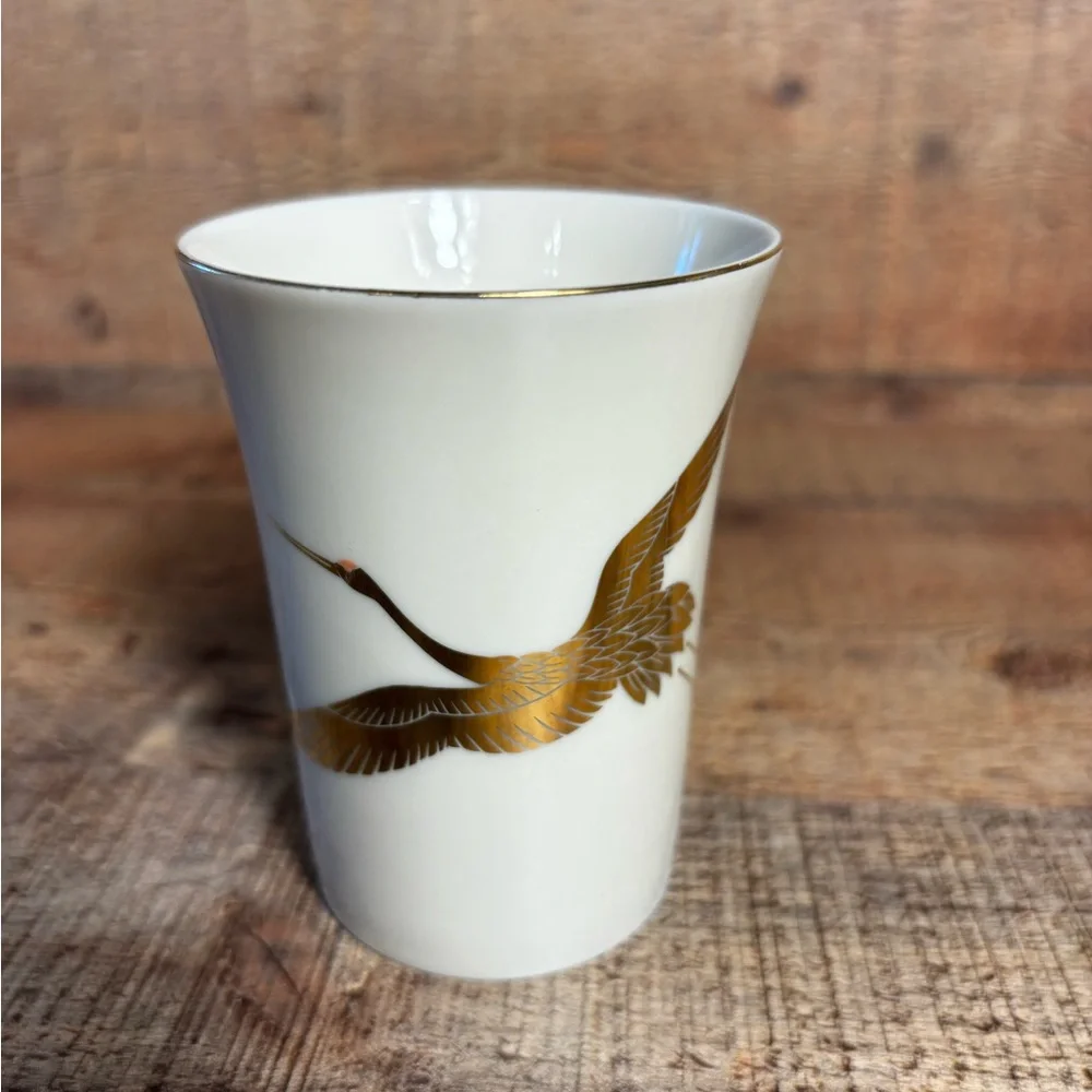 Vintage Takahashi Gold Hand Decorated Cranes Soap Dish Water Cup Toothbrush